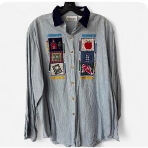 Vintage Casey & Max Button Down Shirt Blue Pinstripe School Teacher Novelty XL